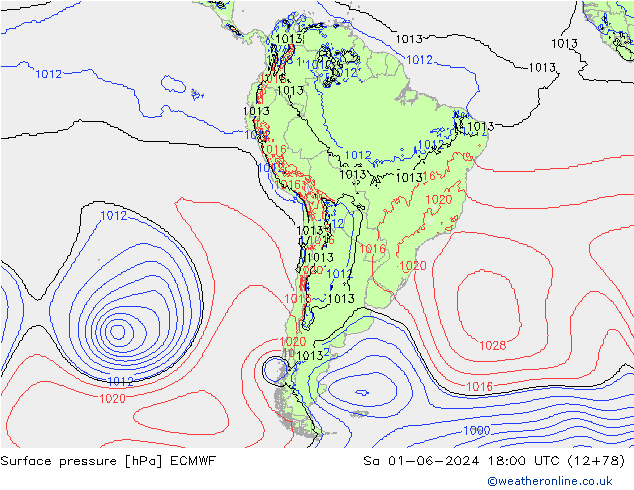 приземное давление ECMWF сб 01.06.2024 18 UTC