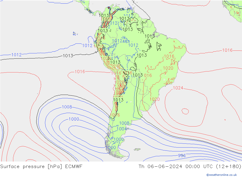 Surface pressure ECMWF Th 06.06.2024 00 UTC