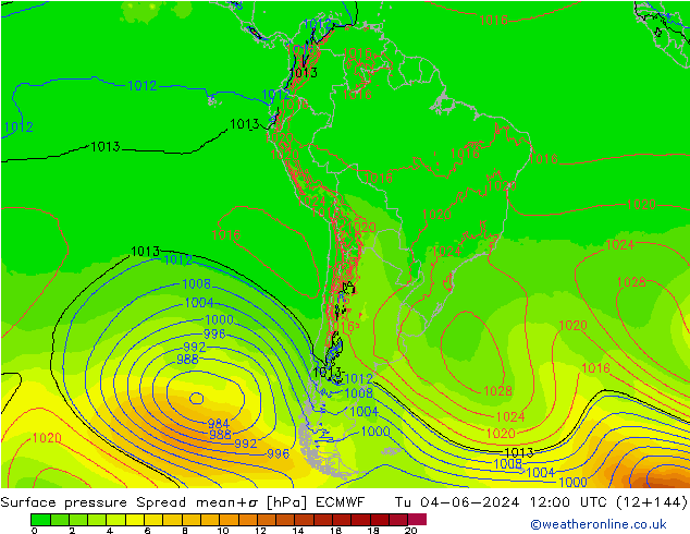 приземное давление Spread ECMWF вт 04.06.2024 12 UTC