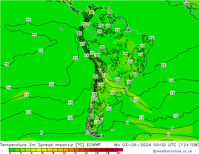 Temperatuurkaart Spread ECMWF ma 03.06.2024 00 UTC