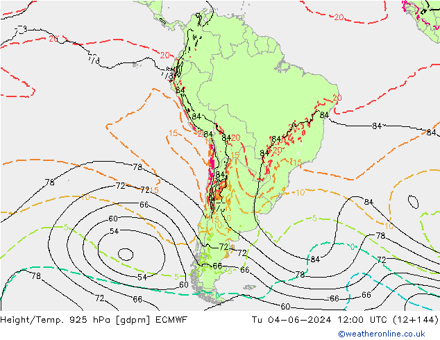 Height/Temp. 925 гПа ECMWF вт 04.06.2024 12 UTC