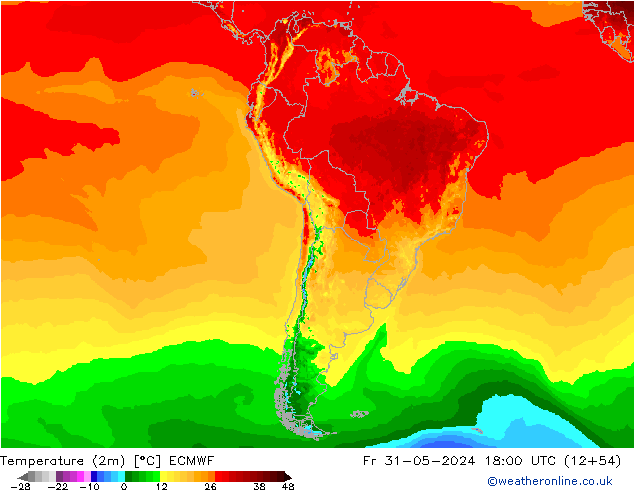 Sıcaklık Haritası (2m) ECMWF Cu 31.05.2024 18 UTC
