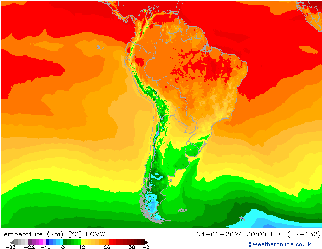 Temperature (2m) ECMWF Út 04.06.2024 00 UTC