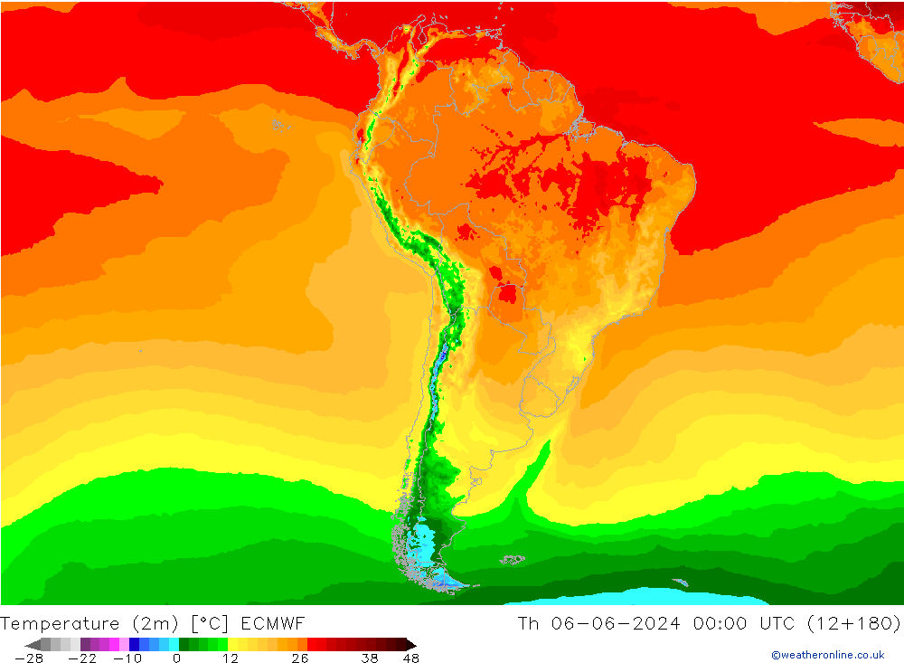 Temperature (2m) ECMWF Čt 06.06.2024 00 UTC