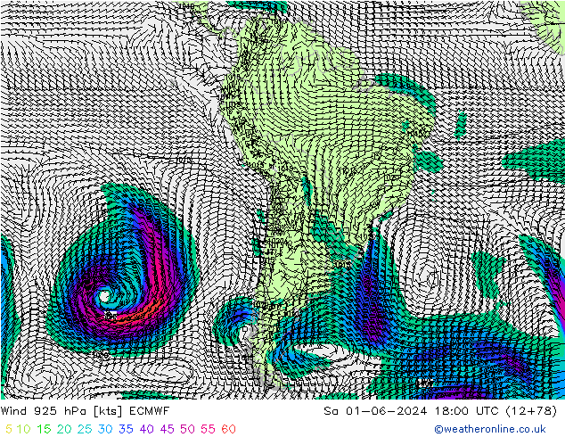 Vento 925 hPa ECMWF Sáb 01.06.2024 18 UTC