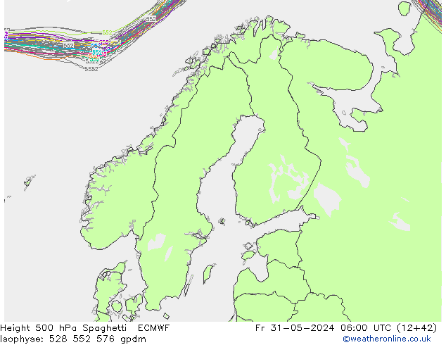 Height 500 hPa Spaghetti ECMWF Fr 31.05.2024 06 UTC