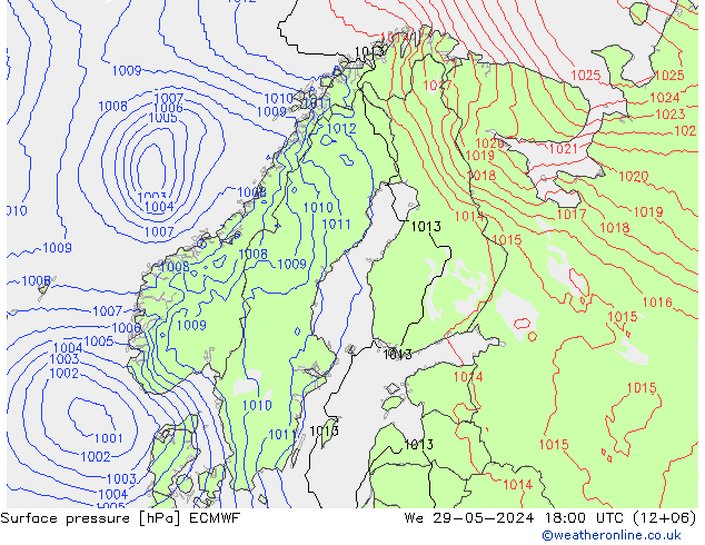 Luchtdruk (Grond) ECMWF wo 29.05.2024 18 UTC