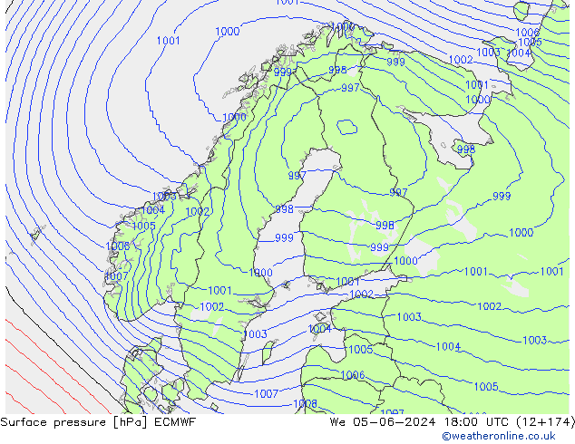 Presión superficial ECMWF mié 05.06.2024 18 UTC