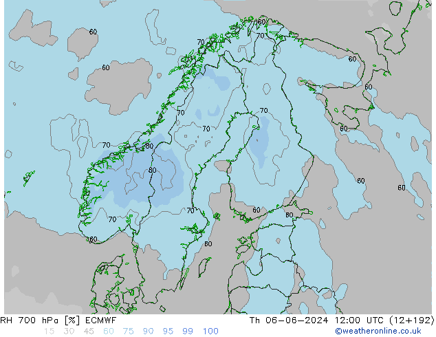 RH 700 гПа ECMWF чт 06.06.2024 12 UTC