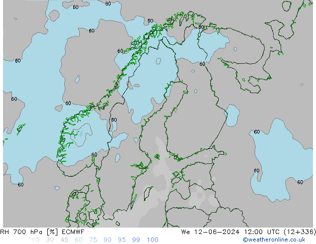 Humidité rel. 700 hPa ECMWF mer 12.06.2024 12 UTC