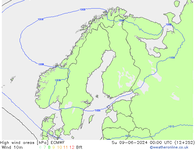 High wind areas ECMWF Ne 09.06.2024 00 UTC