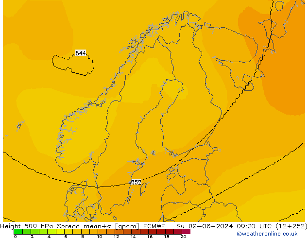 Height 500 hPa Spread ECMWF Ne 09.06.2024 00 UTC