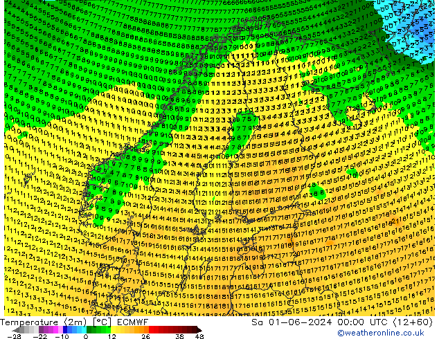 Temperature (2m) ECMWF Sa 01.06.2024 00 UTC