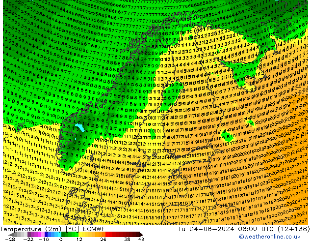 Sıcaklık Haritası (2m) ECMWF Sa 04.06.2024 06 UTC