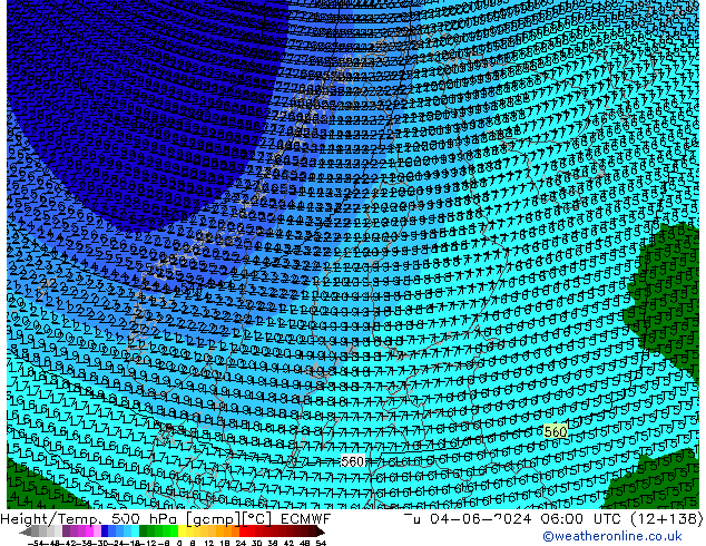 Height/Temp. 500 hPa ECMWF wto. 04.06.2024 06 UTC