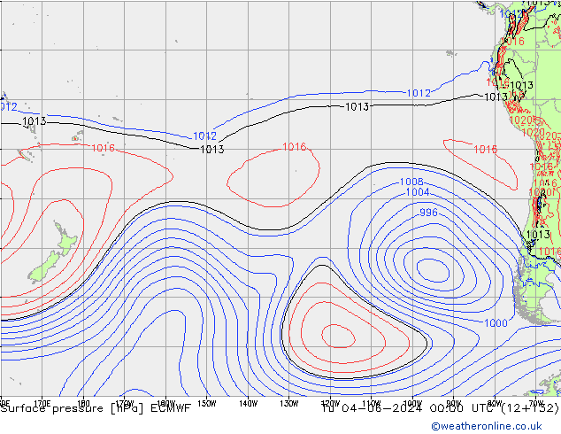 Surface pressure ECMWF Tu 04.06.2024 00 UTC