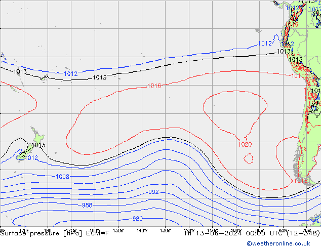 Surface pressure ECMWF Th 13.06.2024 00 UTC