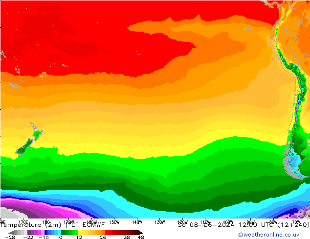 Temperatuurkaart (2m) ECMWF za 08.06.2024 12 UTC