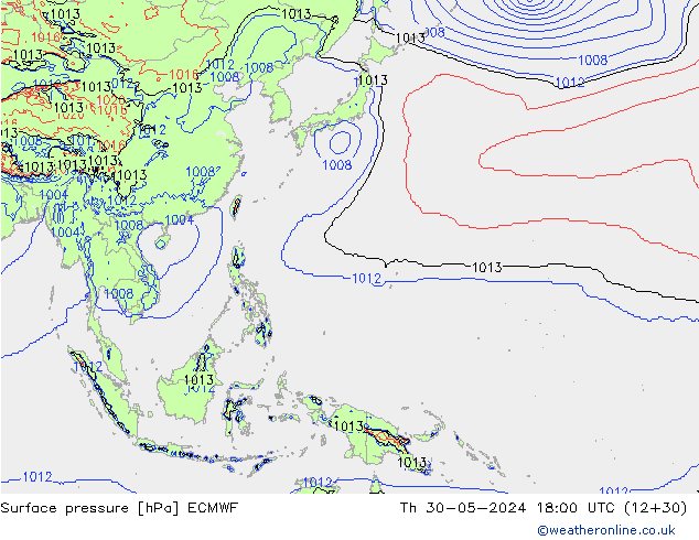 pressão do solo ECMWF Qui 30.05.2024 18 UTC