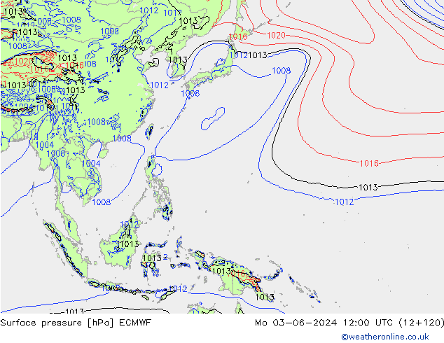 pressão do solo ECMWF Seg 03.06.2024 12 UTC