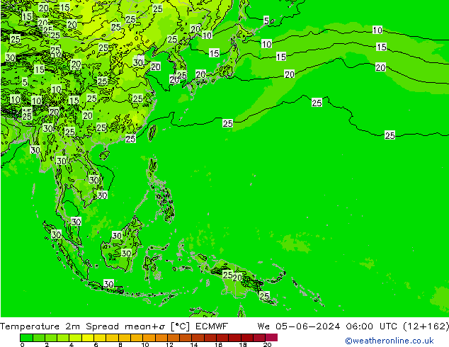 Sıcaklık Haritası 2m Spread ECMWF Çar 05.06.2024 06 UTC