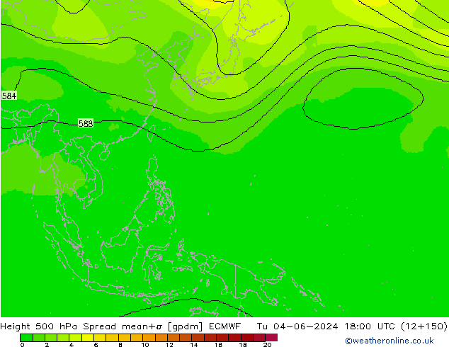 Height 500 гПа Spread ECMWF вт 04.06.2024 18 UTC