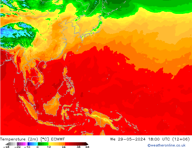 Temperatura (2m) ECMWF Qua 29.05.2024 18 UTC