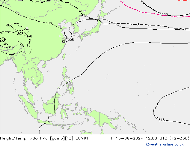 Height/Temp. 700 гПа ECMWF чт 13.06.2024 12 UTC