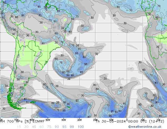 RH 700 hPa ECMWF Th 30.05.2024 00 UTC