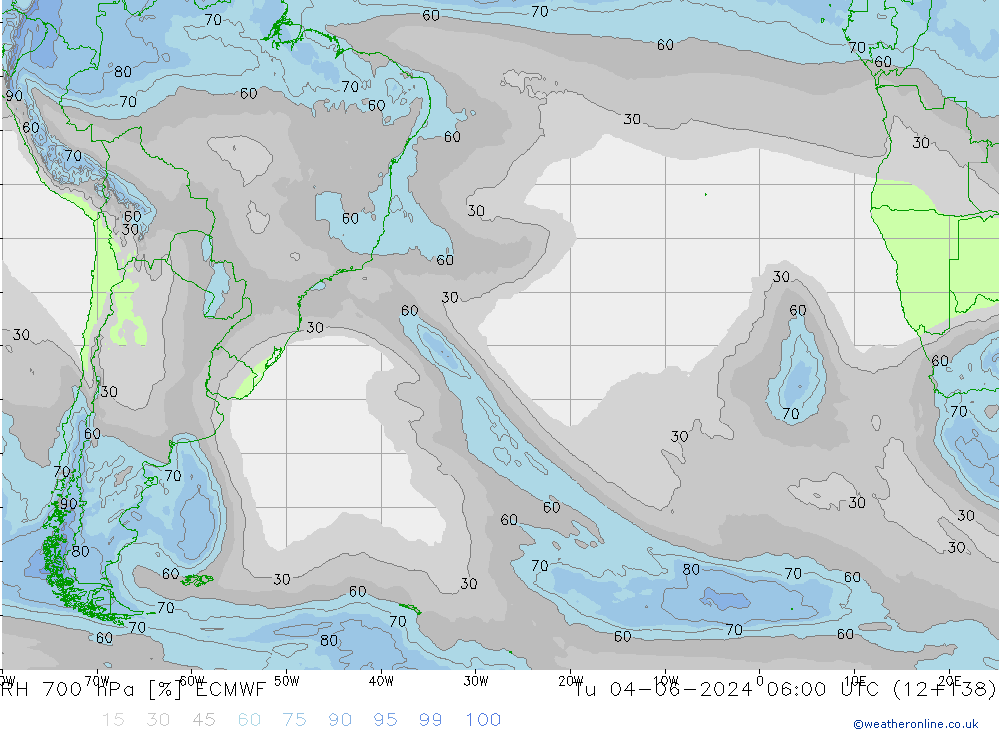 RH 700 hPa ECMWF Tu 04.06.2024 06 UTC