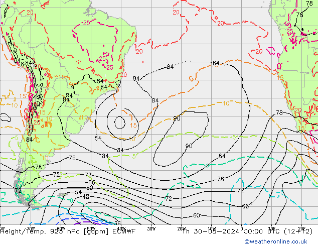 Yükseklik/Sıc. 925 hPa ECMWF Per 30.05.2024 00 UTC