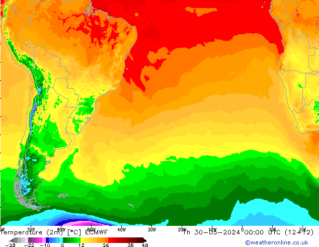 Sıcaklık Haritası (2m) ECMWF Per 30.05.2024 00 UTC