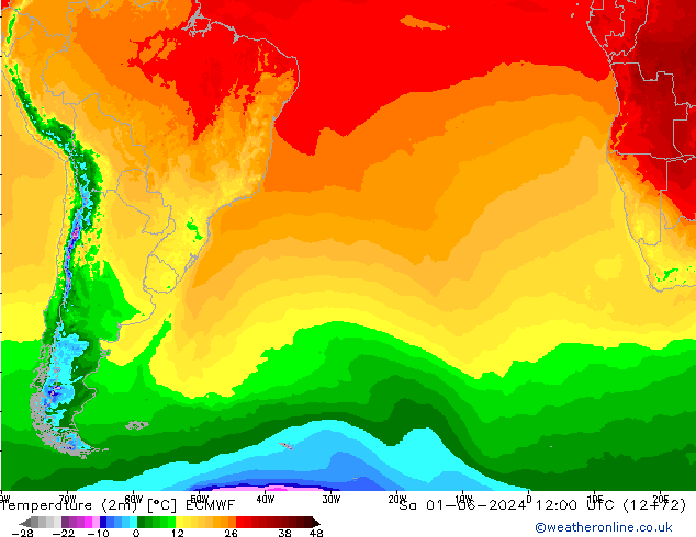 température (2m) ECMWF sam 01.06.2024 12 UTC