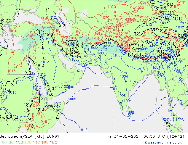 Jet stream ECMWF Sex 31.05.2024 06 UTC