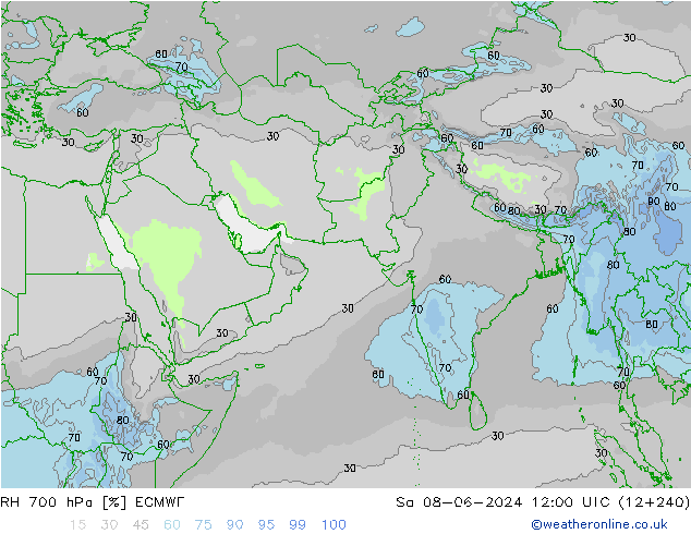 RH 700 hPa ECMWF sab 08.06.2024 12 UTC