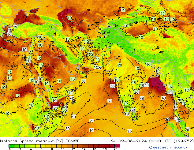 Eşrüzgar Hızları Spread ECMWF Paz 09.06.2024 00 UTC