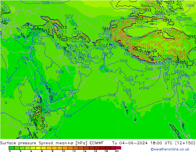 pression de l'air Spread ECMWF mar 04.06.2024 18 UTC