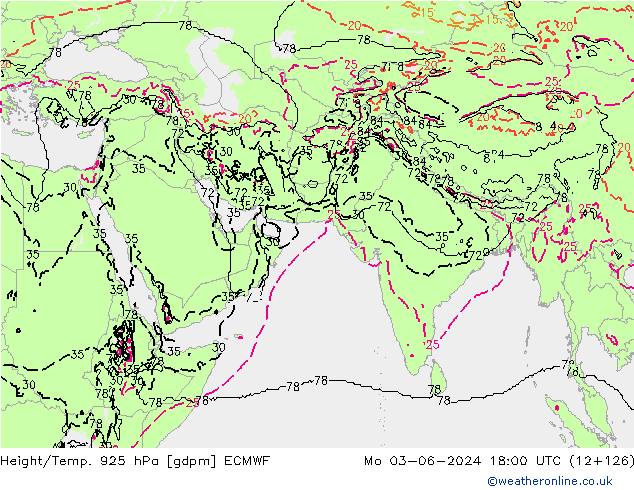 Height/Temp. 925 hPa ECMWF Mo 03.06.2024 18 UTC