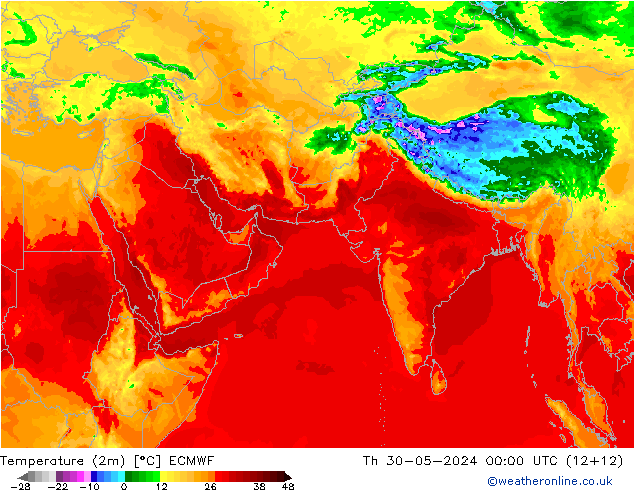 Temperatura (2m) ECMWF jue 30.05.2024 00 UTC