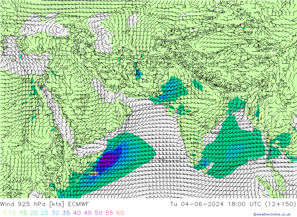 风 925 hPa ECMWF 星期二 04.06.2024 18 UTC