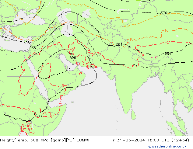 Height/Temp. 500 hPa ECMWF Fr 31.05.2024 18 UTC