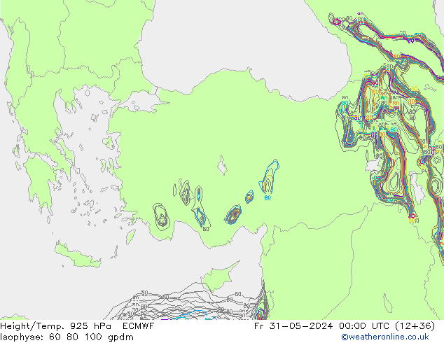 Height/Temp. 925 hPa ECMWF pt. 31.05.2024 00 UTC