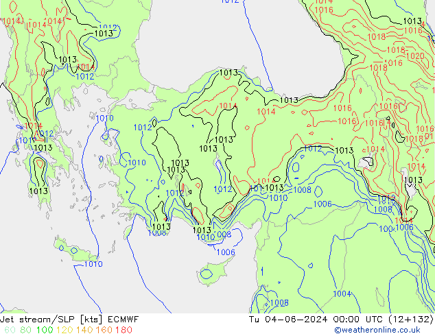 Jet stream/SLP ECMWF Út 04.06.2024 00 UTC