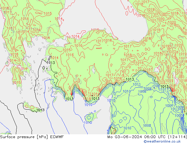 Surface pressure ECMWF Mo 03.06.2024 06 UTC