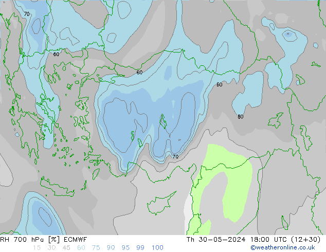 RH 700 hPa ECMWF Th 30.05.2024 18 UTC