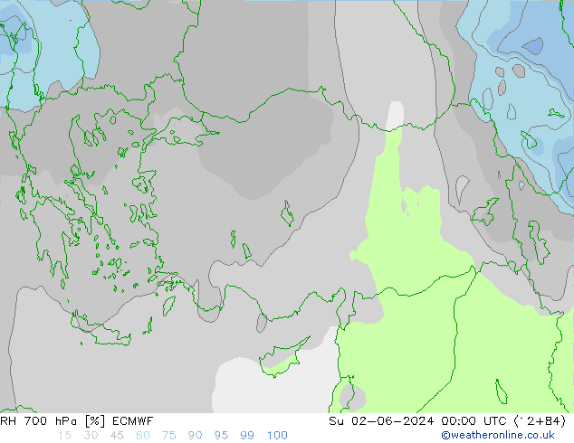 RH 700 hPa ECMWF Su 02.06.2024 00 UTC