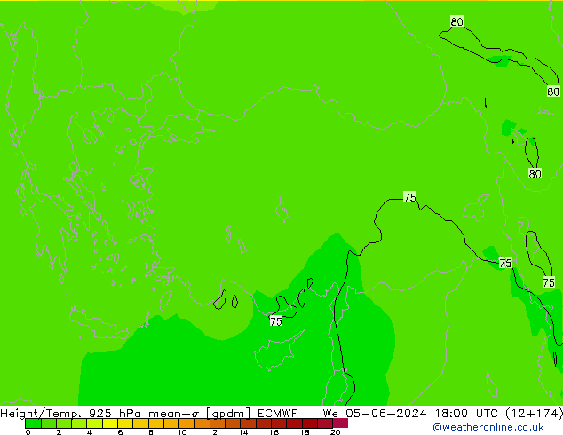 Height/Temp. 925 hPa ECMWF mer 05.06.2024 18 UTC