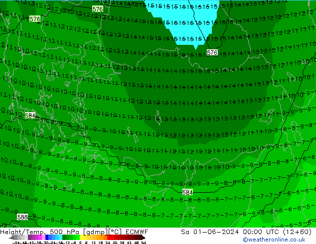 Height/Temp. 500 hPa ECMWF so. 01.06.2024 00 UTC