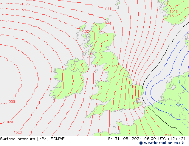 pressão do solo ECMWF Sex 31.05.2024 06 UTC