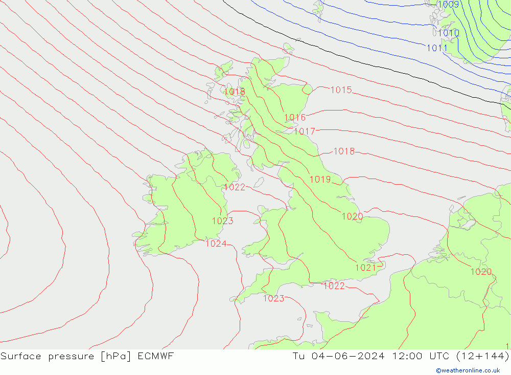 Surface pressure ECMWF Tu 04.06.2024 12 UTC